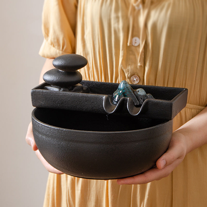 Landscape, water, wind, Zen, landscape, small goldfish tank, water pump, circulating ceramic water flow device, micro-landscape landscaping ornaments