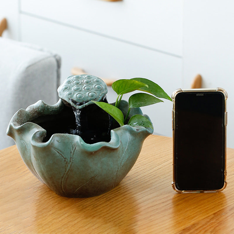 Lotus flowing water household fortune small fountain flowing water ornaments living room circulating water transfer office desktop humidifier decorations