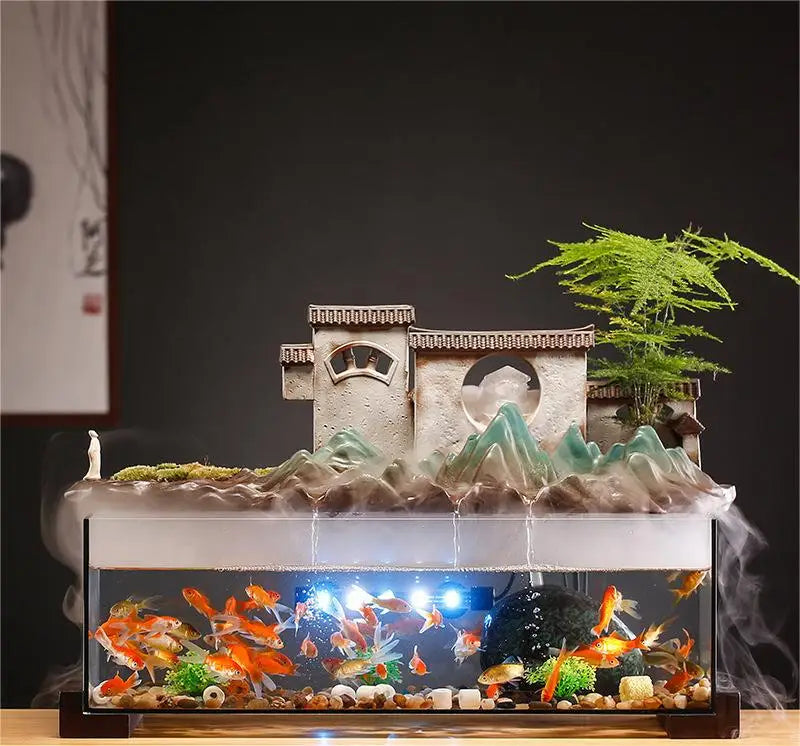 نافورة مياه صخرية لقرية ريفية وحوض أسماك وسطح مكتب وحوض أسماك وحديقة زن وهدية الترحيب بالمنزل