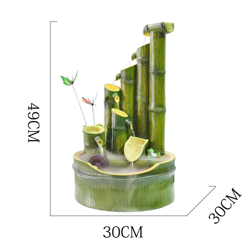 Fuente de bambú china con adornos de agua corriente, fuente de la suerte de Feng Shui, paisaje para sala de estar, fuentes de oficina