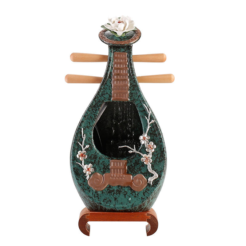 New Chinese Traditional Pipa Flowing Water Fountain Housewarming Decor Desktop Ornament Opening Gift