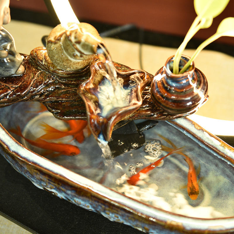 Lamp Creative Circulating Tabletop Fountains Waterfalls Ceramic Feng Shui Home Decoration LED Night Light