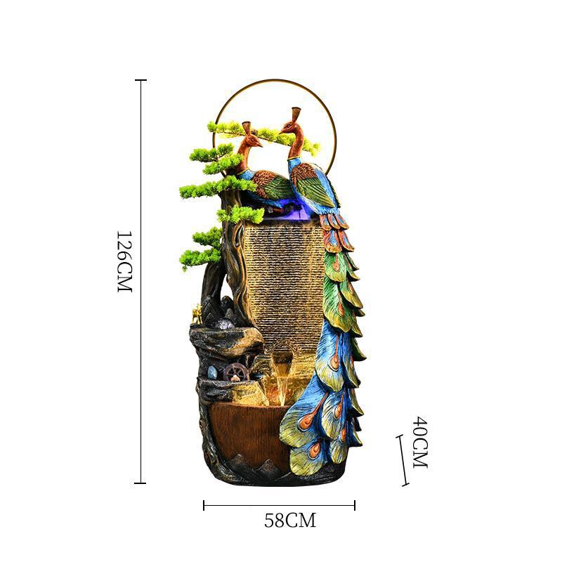 CHENYISHI Adornos de fuente de agua corriente de rocalla creativa de estilo chino con forma de pavo real para sala de estar, balcón, entrada, hotel, adornos Fengshui
