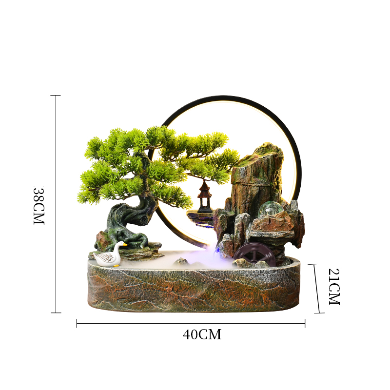 CHENYISHI - Fuente de agua corriente de estilo chino con forma de rocalla de pino, adornos para sala de estar, oficina, paisaje acuático