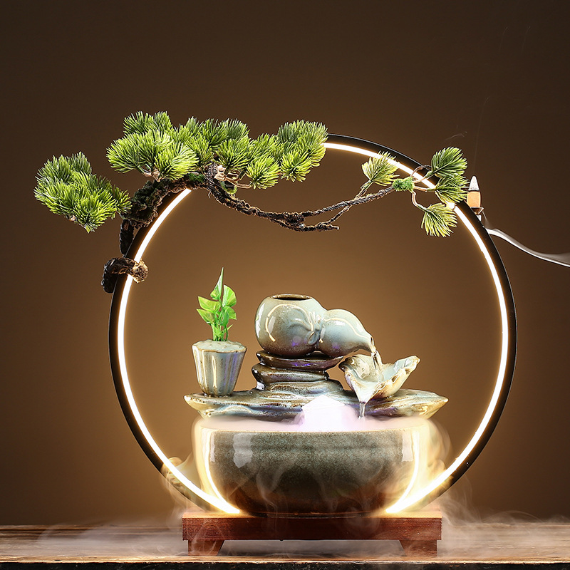 CHENYISHI Lucky Feng Shui Fountain Flowing Water Ornaments Indoor Waterfall Office Tabletop Fish Tank Housewarming Opening Gifts Crafts