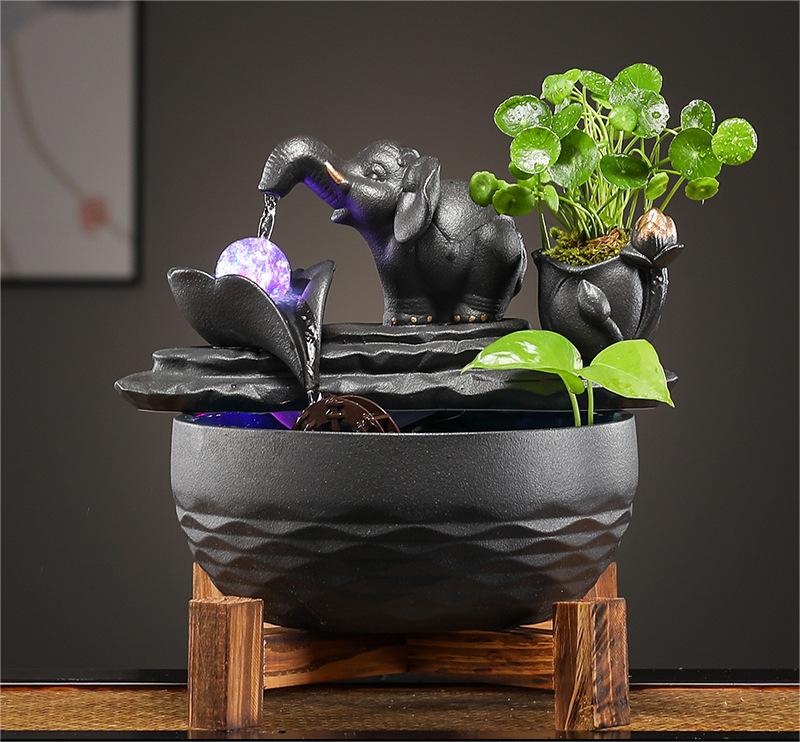 Customized LOGO Elephant Flowing Water Ornaments Attract Wealth Living Room Flowing Crystal Ball Fenshui Lucky Peaceful Fountain