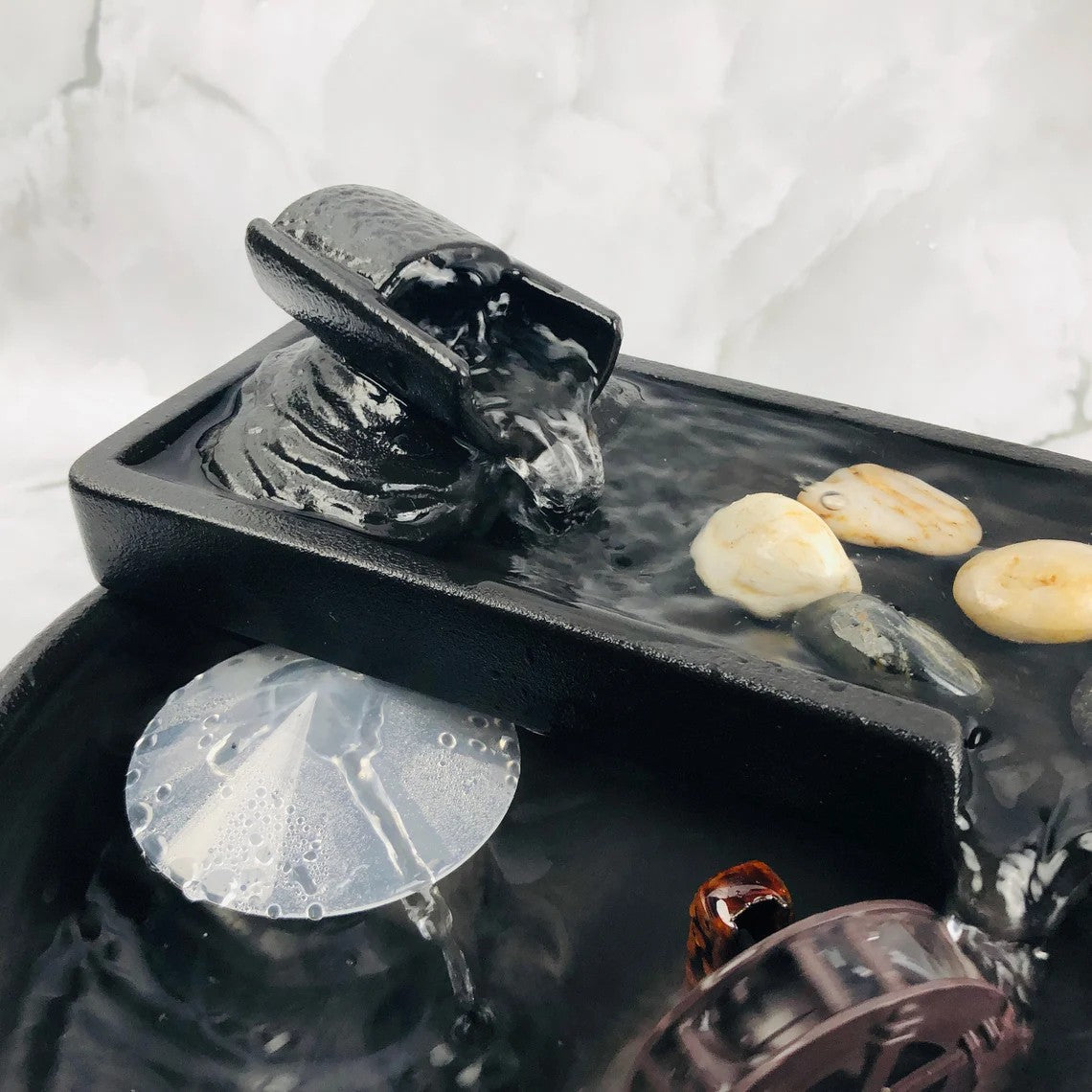 Fengshui small Indoor Black Ceramic Water Fountain Set | Inkstone flowing water decor | lucky tea table fountain | Office Zen gift