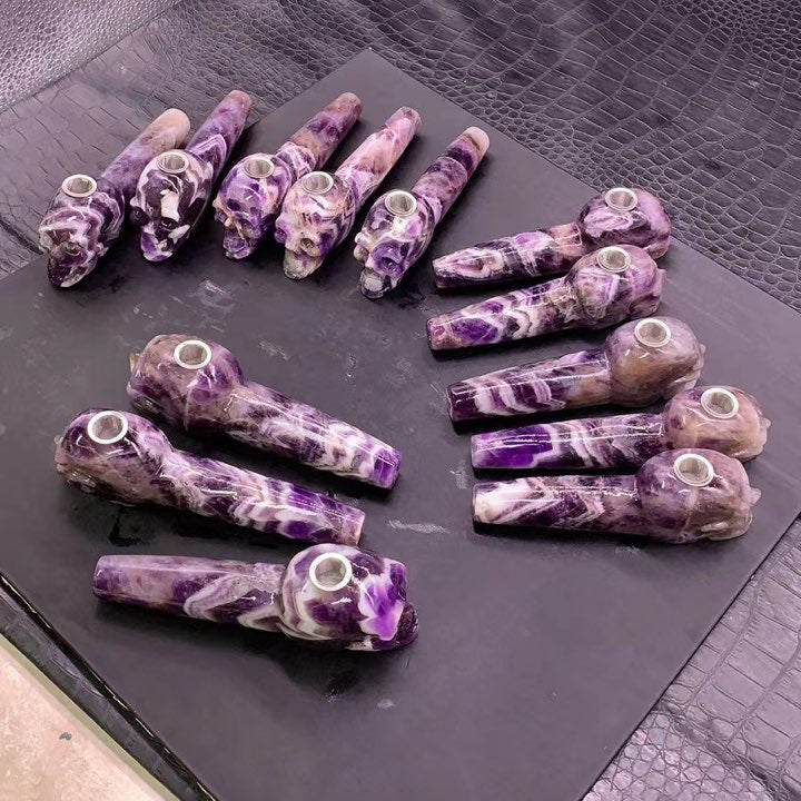 Tubo de amatista Chevron de ojo de tigre natural de 5 pulgadas, ojo de tigre, curación de cristal, calavera de cristal, energía de cristal, tallado a mano