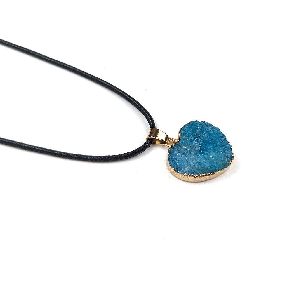 Crystal Druzy Stone Heart Necklace For Women Girl Cluster Heart Pendant
