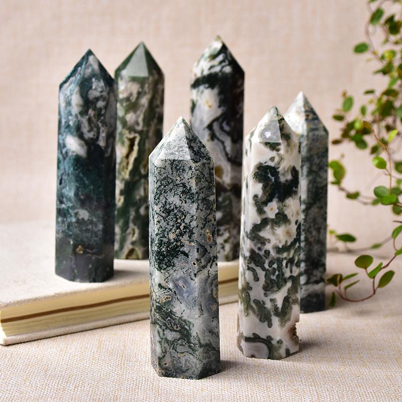 Natural Crystal Point Aquatic Agate Tower