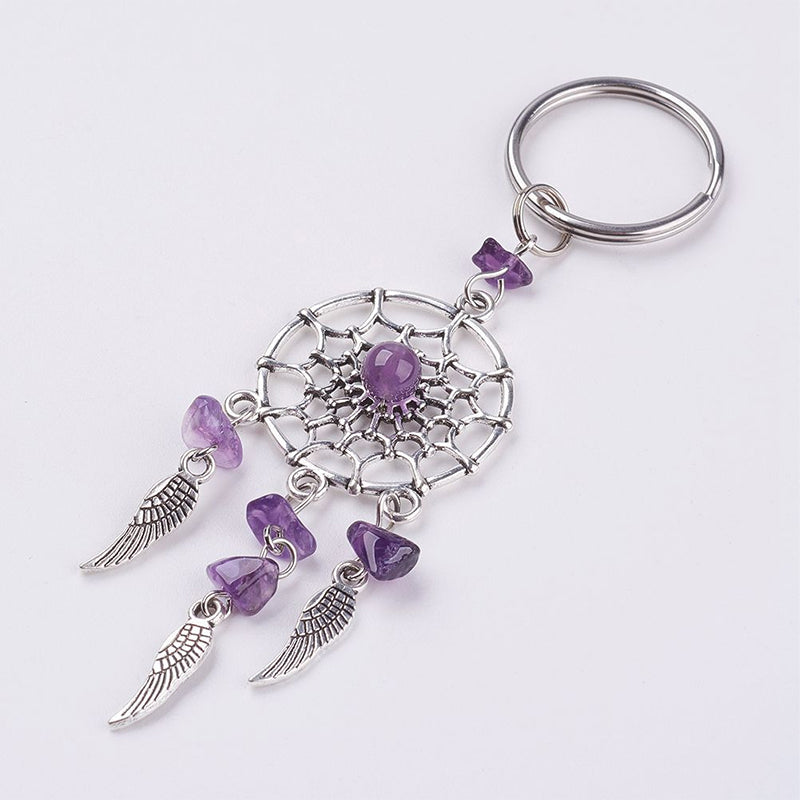Natural Chip Gemstone Dreamcatcher Keychain