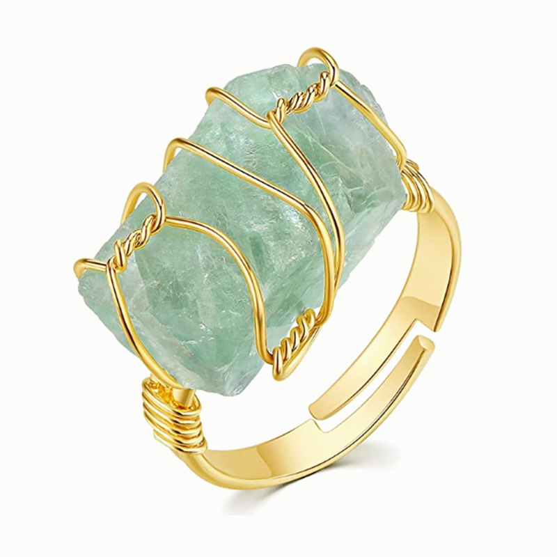 Chakra Crystal Ring Raw Ore Adjustable Metal Healing Stone Gift Jewelry