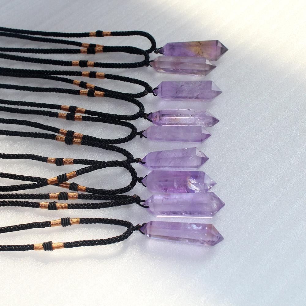 Natural Amethyst Column Double Point Pendant