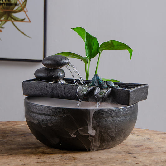 Paisaje, agua, viento, zen, paisaje, pecera pequeña, bomba de agua, dispositivo de flujo de agua de cerámica circulante, adornos de jardinería de micropaisaje