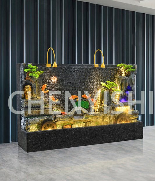 CHENYISHI Large New Chinese Flowing Water Screen Floor-to-ceiling Water Curtain Wall Gift Courtyard Club Decoration Garden Fountain