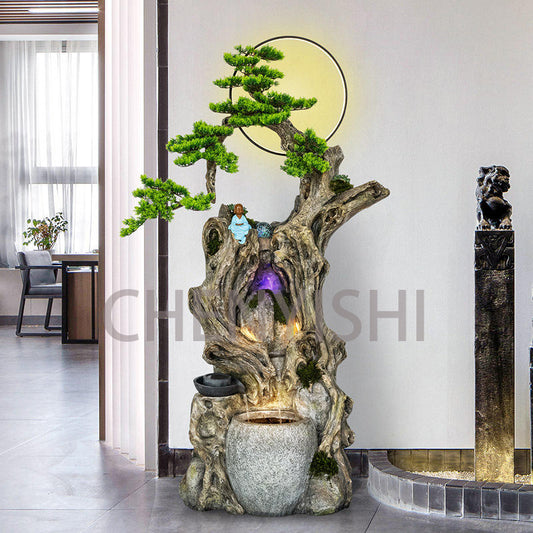 CHENYISHI Lucky Circulating Water Fountain Pastoral Ancient Wood Feng Shui Ornaments Home Living Room Entrance Courtyard Landscaping Decor