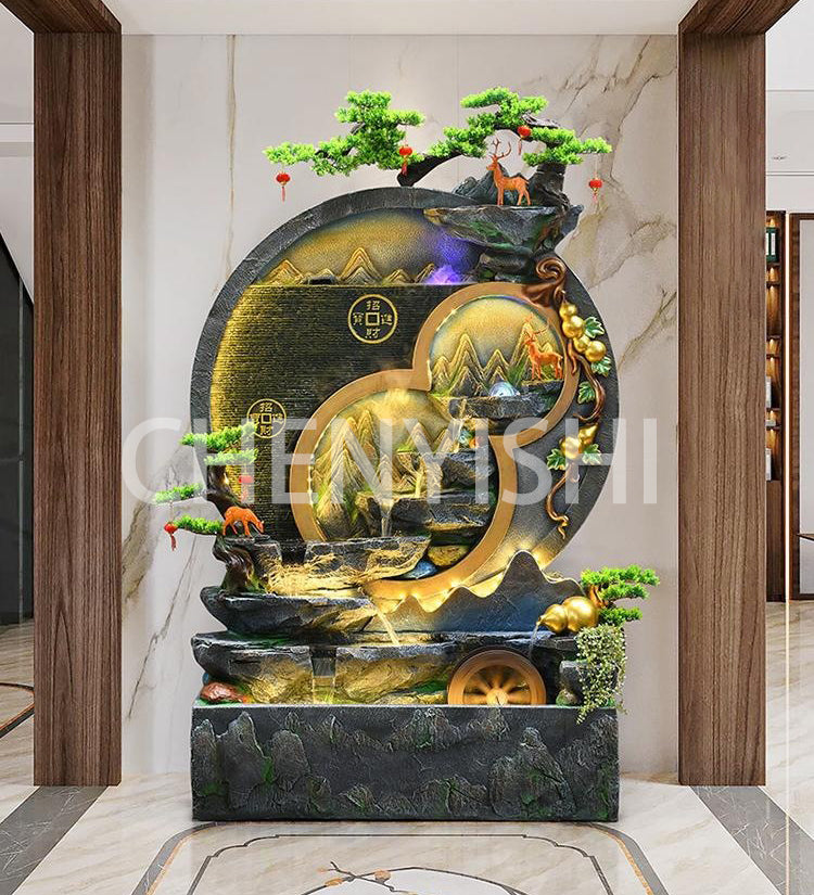 CHENYISHI Fuente de pared con cortina de agua para patio con rocalla, fuente de agua corriente, paisaje con agua circulante, decoración de pecera 