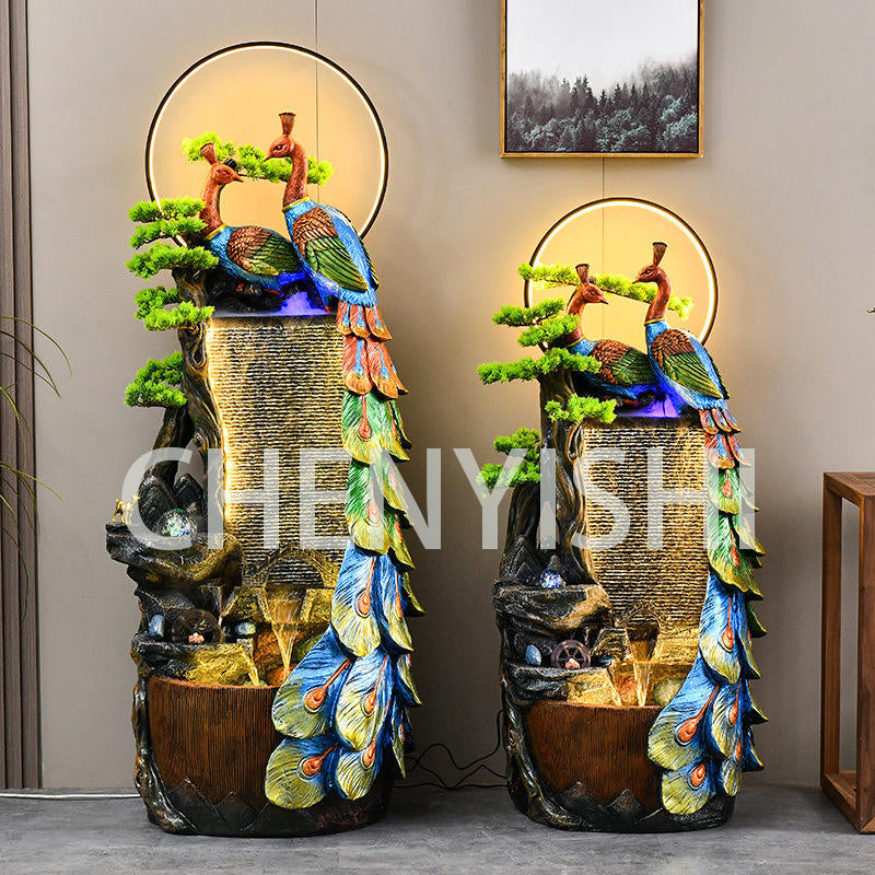 CHENYISHI Chinese Style Peacock Creative Rockery Flowing Water Fountain Ornaments Living Room Balcony Entrance Hotel Fengshui Ornaments