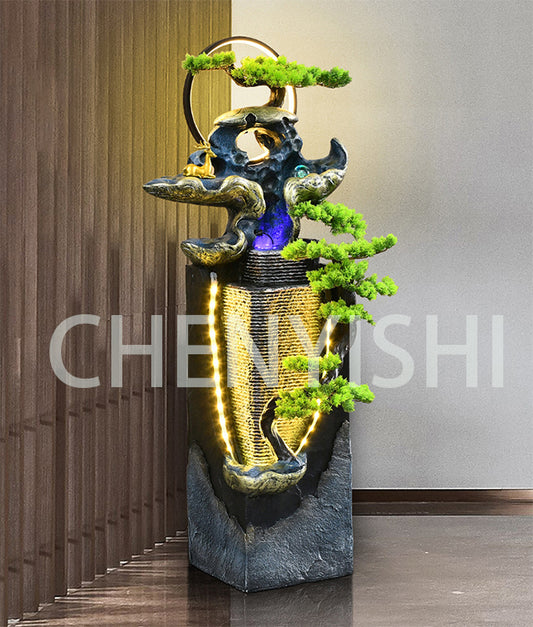 CHENYISHI New Chinese-style Hotel Villa Lobby Fortune-enhancing Ornaments Large Water Curtain Wall Flowing Water Fountain Entrance Decor