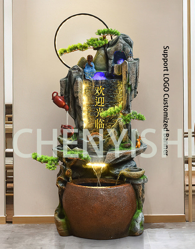 CHENYISHI Chinese Zen Style Flowing Water Wealth Ornaments Circulating Water Rockery Fountain Feng Shui Living Room Water Feature