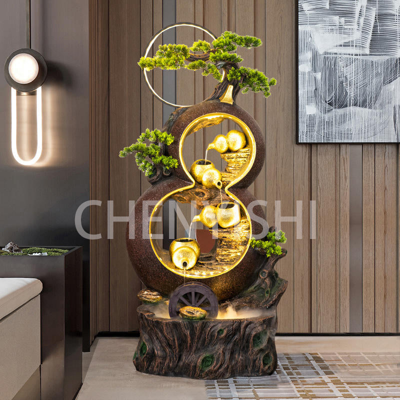 Adornos de agua que fluyen con calabazas CHNEYISHI para atraer riqueza, oficina, sala de estar, Feng Shui, paisaje de agua con rocalla, estilo nacional de alta gama 