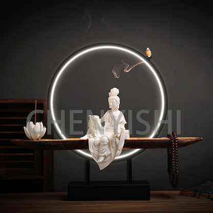 CHENYISHI - Estatua de Buda Guanyin de porcelana blanca creativa, decoración para salón de té zen, quemador de incienso con reflujo para horno de aromaterapia 