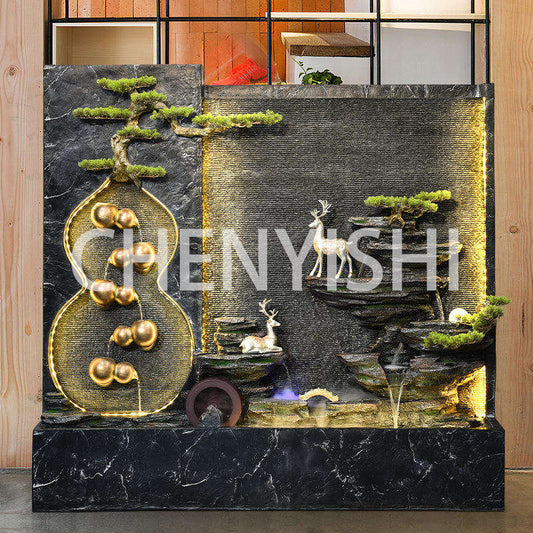 CHENYISHI 5.5ft Chinese Water Curtain Wall Flowing Water Screen Entrance Hall Decoration Office Company Lobby Waterfalls