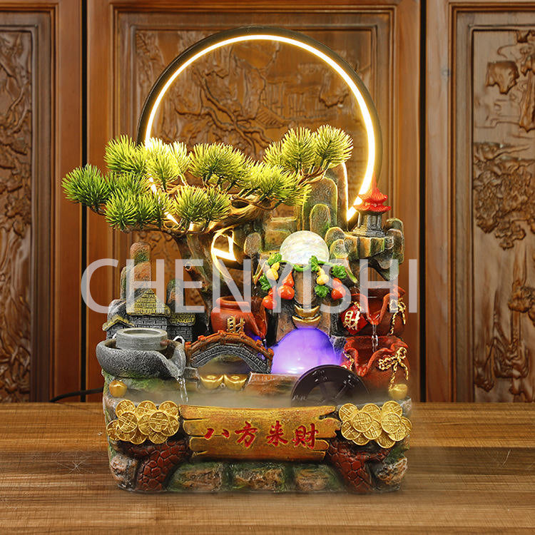 CHENYISHI Chinese Style Desktop LED Lighting Fish Tank Alpine Flowing Water Fountain Humidifier Lucky Bag Ornaments Waterfalls