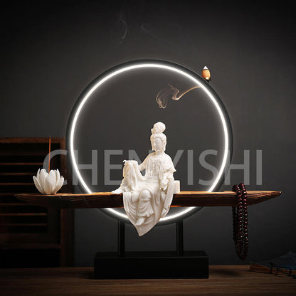 CHENYISHI - Estatua de Buda Guanyin de porcelana blanca creativa, decoración para salón de té zen, quemador de incienso con reflujo para horno de aromaterapia 