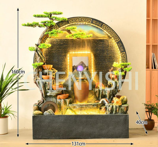 CHENYISHI Feng Shui Simple Zen Round Water Curtain Wall Rockery Fountain Ornaments Company Entrance Water Screen Floor decoration