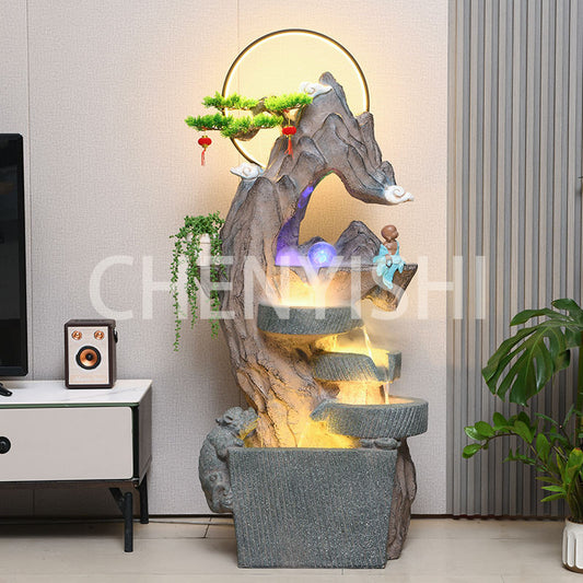 CHENYISHI Chinese-style Rockery Flowing Water Ornaments Circulating Fountain Lucky Feng Shui LED Ball Living Room Balcony Decor 60*35*140cm