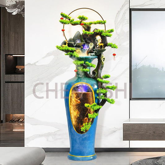 CHENYISHI New Chinese Style Blue Flowing Water Fountain Home Living Room Floor Decoration Large Ornaments Club Landscape shop opening gift