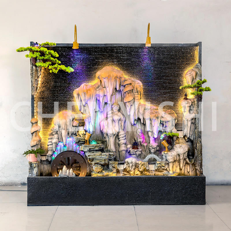 CHENYISHI Stalactite Water Curtain Wall With Colorful Light New Chinese Style Courtyard Villa Hotel Floor-to-ceiling Resin Landscape