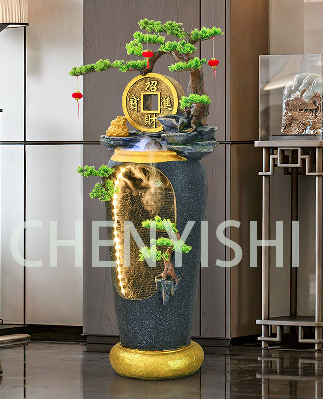 CHENYISHI Fuente de agua LED de estilo chino que fluye Paisajismo del hogar Sala de estar Balcón Entrada al jardín Sala de té Adornos de piso 