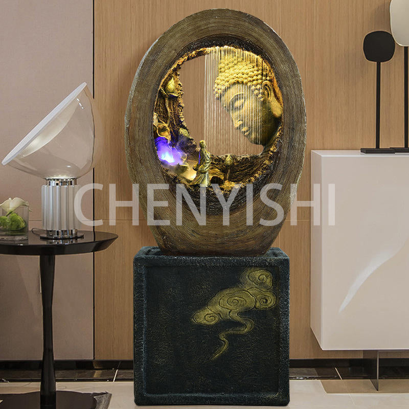 CHENYISHI Buddha Statue Fountain Flowing Water Ornaments Living Room Waterscape Buddha Head Room Office Company Zen Humidifier Decoration