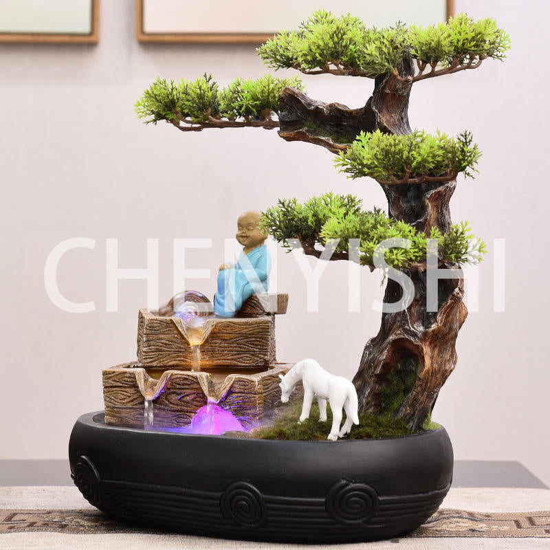 CHENYISHI Venta al por mayor Fuente de agua corriente de rocalla de estilo chino Bonsai Sala de estar interior Adornos de escritorio de pino Feng Shui acogedores 