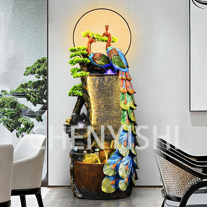 CHENYISHI Chinese Style Peacock Creative Rockery Flowing Water Fountain Ornaments Living Room Balcony Entrance Hotel Fengshui Ornaments