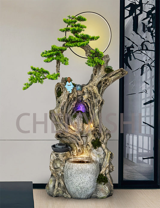 CHENYISHI Lucky Circulating Water Fountain Pastoral Ancient Wood Feng Shui Ornaments Home Living Room Entrance Courtyard Landscaping Decor