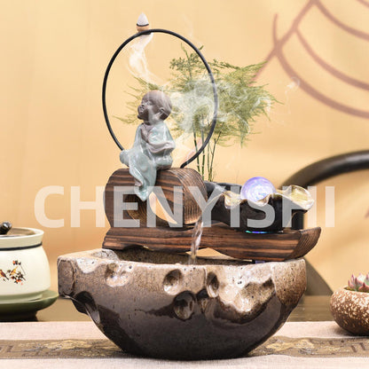 CHENYISHI Creative Small Rockery Ornaments Flowing Water Planter Living Room Office Feng Shui Circulation Ceramic Ornament Indoor Fountain