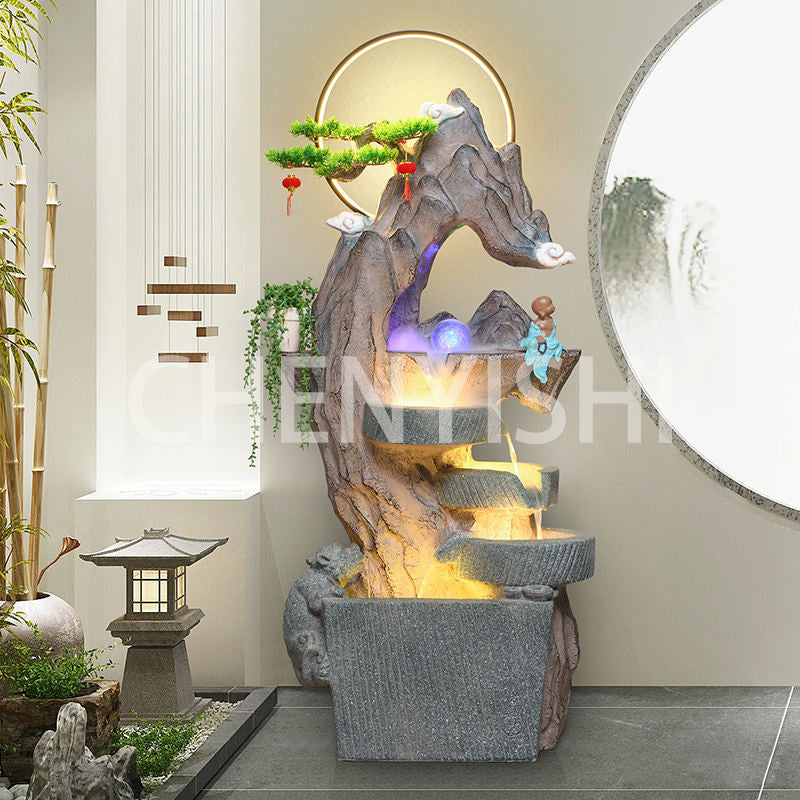 CHENYISHI Adornos de agua corriente de estilo chino con forma de rocalla, fuente circulante, bola LED de la suerte Feng Shui, decoración para sala de estar y balcón, 60 x 35 x 140 cm 