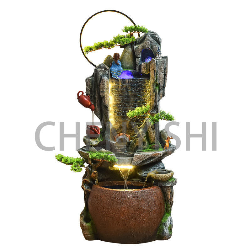 CHENYISHI Chinese Zen Style Flowing Water Wealth Ornaments Circulating Water Rockery Fountain Feng Shui Living Room Water Feature