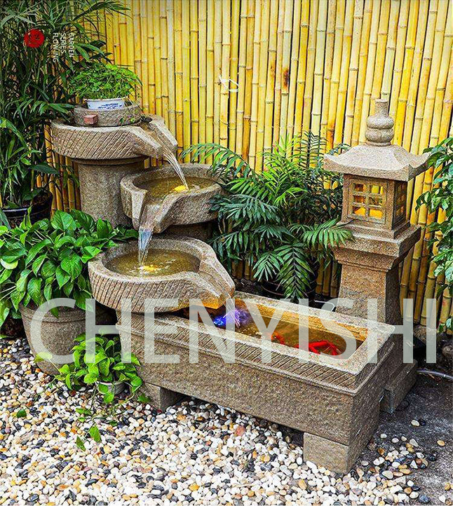 CHENYISHI Patio Molino de piedra Fuente de agua alpina Adornos Techo Balcón Decoración de jardín Estanque de peces Decoración de paisaje de rocalla 