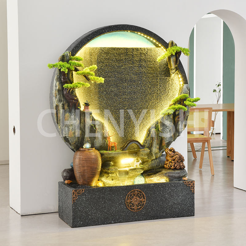 CHENYISHI Fuente de agua de cemento para interiores y exteriores con forma de sapo dorado pacífico, decoración del hogar, regalo de inauguración de la casa con Feng Shui 