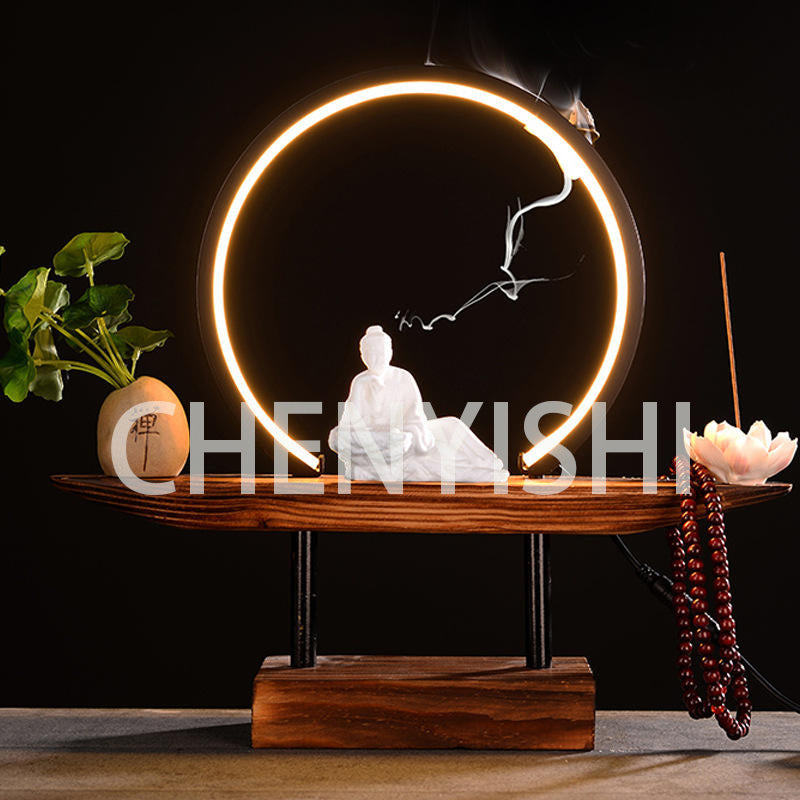 CHENYISHI Chinese Style Ornaments Large Ornaments For Living Room Creative Zen LED Lamp Circle Backflow Incense Burner