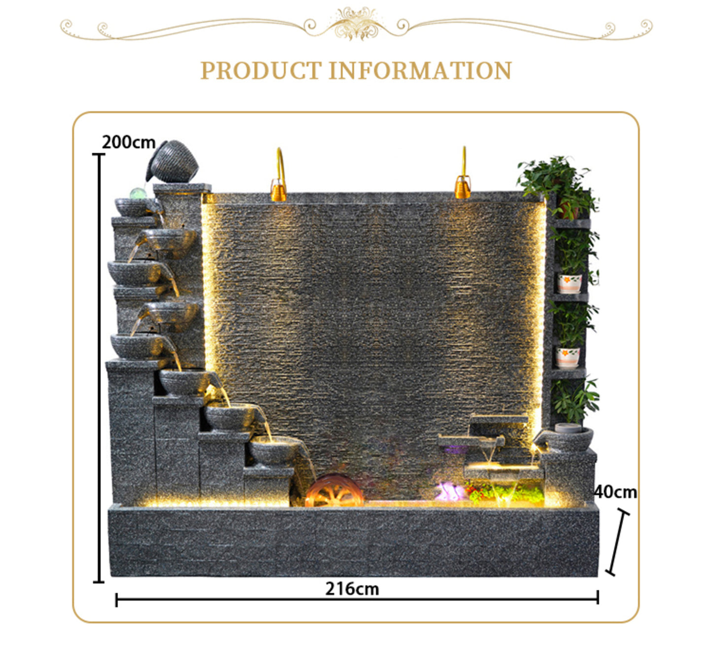 Fuente de cascada para exteriores de 6,56 pies, decoración para jardín, casa, villa, regalo de lujo, cascada grande, venta al por mayor de fábrica 