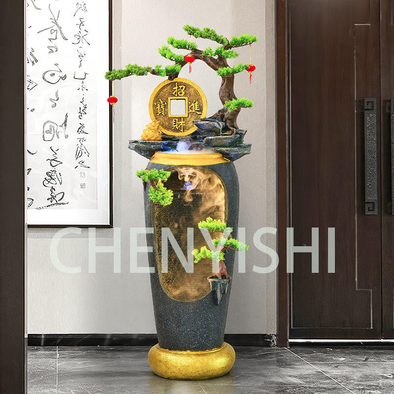 CHENYISHI Fuente de agua LED de estilo chino que fluye Paisajismo del hogar Sala de estar Balcón Entrada al jardín Sala de té Adornos de piso 