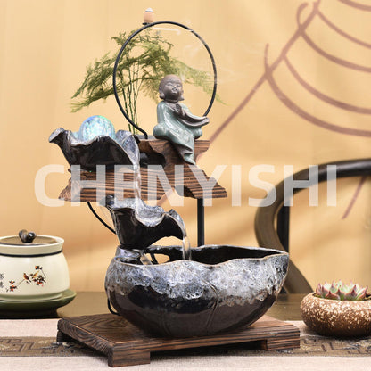 CHENYISHI Creative Small Rockery Ornaments Flowing Water Planter Living Room Office Feng Shui Circulation Ceramic Ornament Indoor Fountain