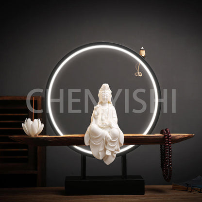 CHENYISHI - Estatua de Buda Guanyin de porcelana blanca creativa, decoración para salón de té zen, quemador de incienso con reflujo para horno de aromaterapia 