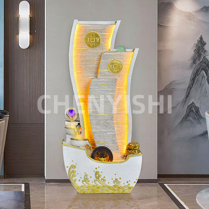 CHENYISHI Adornos de la fortuna con agua corriente Fuente circulante Rueda de Feng Shui Muebles para sala de estar Balcón Fuente interior 