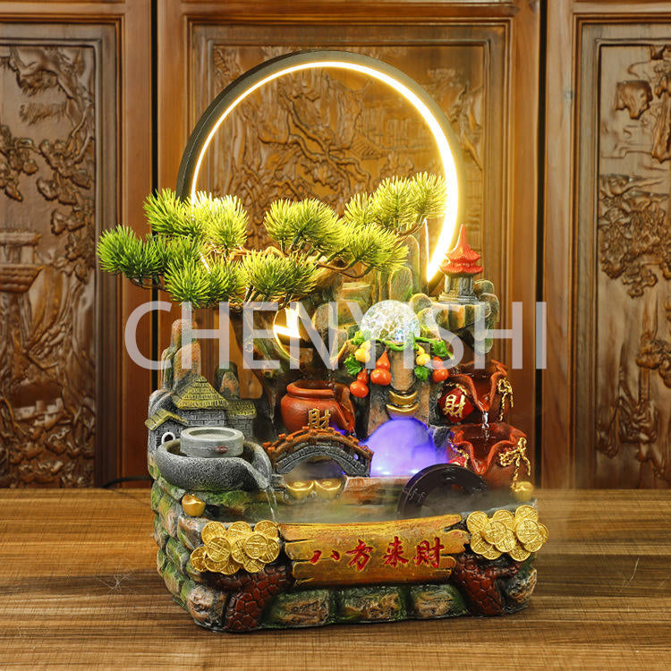 CHENYISHI Chinese Style Desktop LED Lighting Fish Tank Alpine Flowing Water Fountain Humidifier Lucky Bag Ornaments Waterfalls